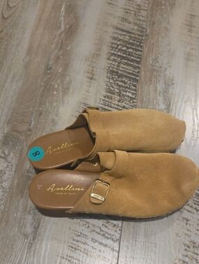Tan Suede Slip-On Mule with Buckle